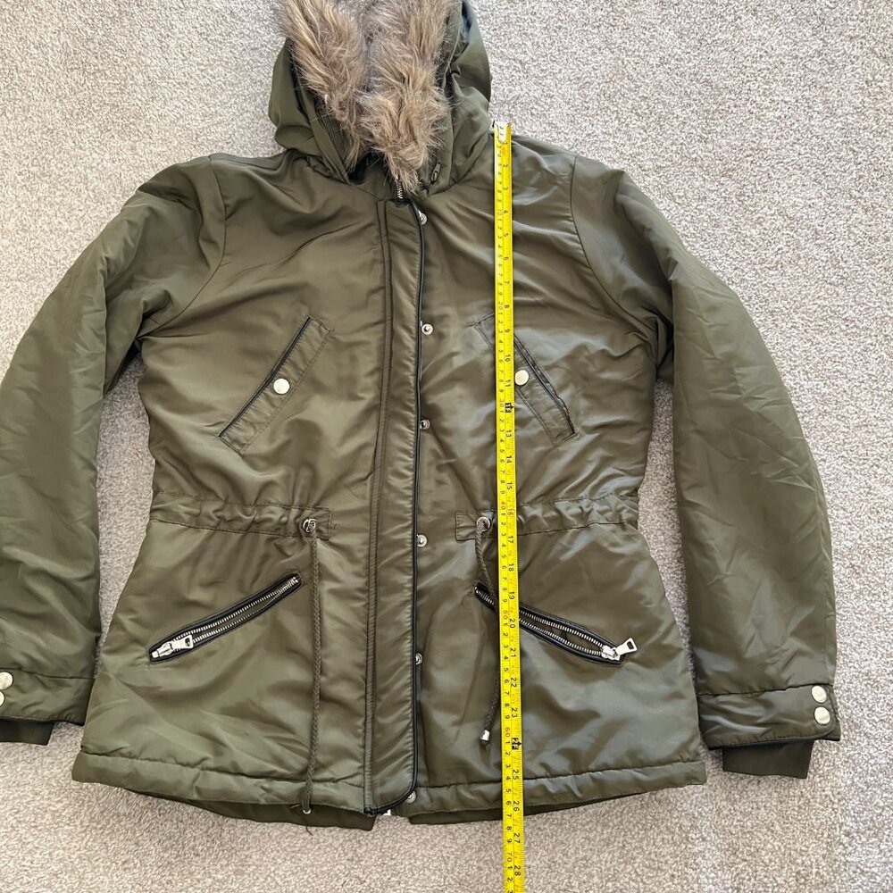 Y2K Miss London Black Label Olive Green Utility Jacket with Fur Trim Hood M - Picture 11 of 12